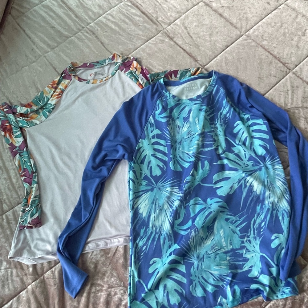 Floral and Leaf Print Long Sleeve Rash Guards